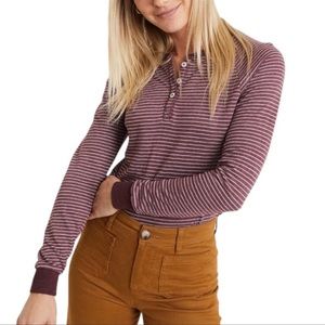 Marine Layer Double Knit Henley Burgundy Striped Size Small